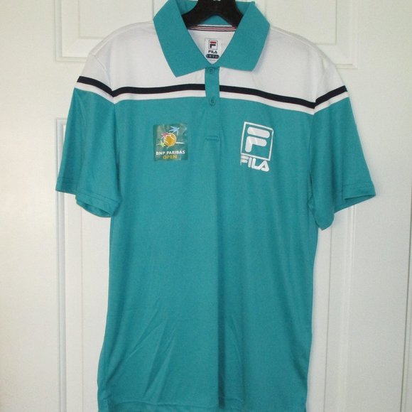 FILA Mens S/S BNP Paribas Open Teal Tennis Polo Shirt NWOT - Size Small - Picture 1 of 3